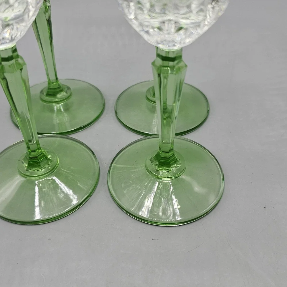 Vintage 90's St George Crystal Glendale Champagne Flutes Set Of‎ 4 Green Stem